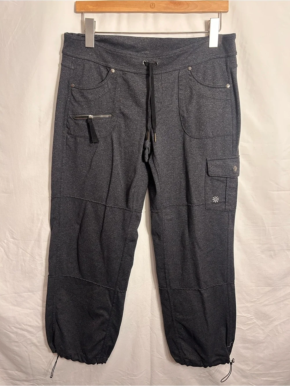 Athleta Black Heathered Drawstring Cargo Joggers